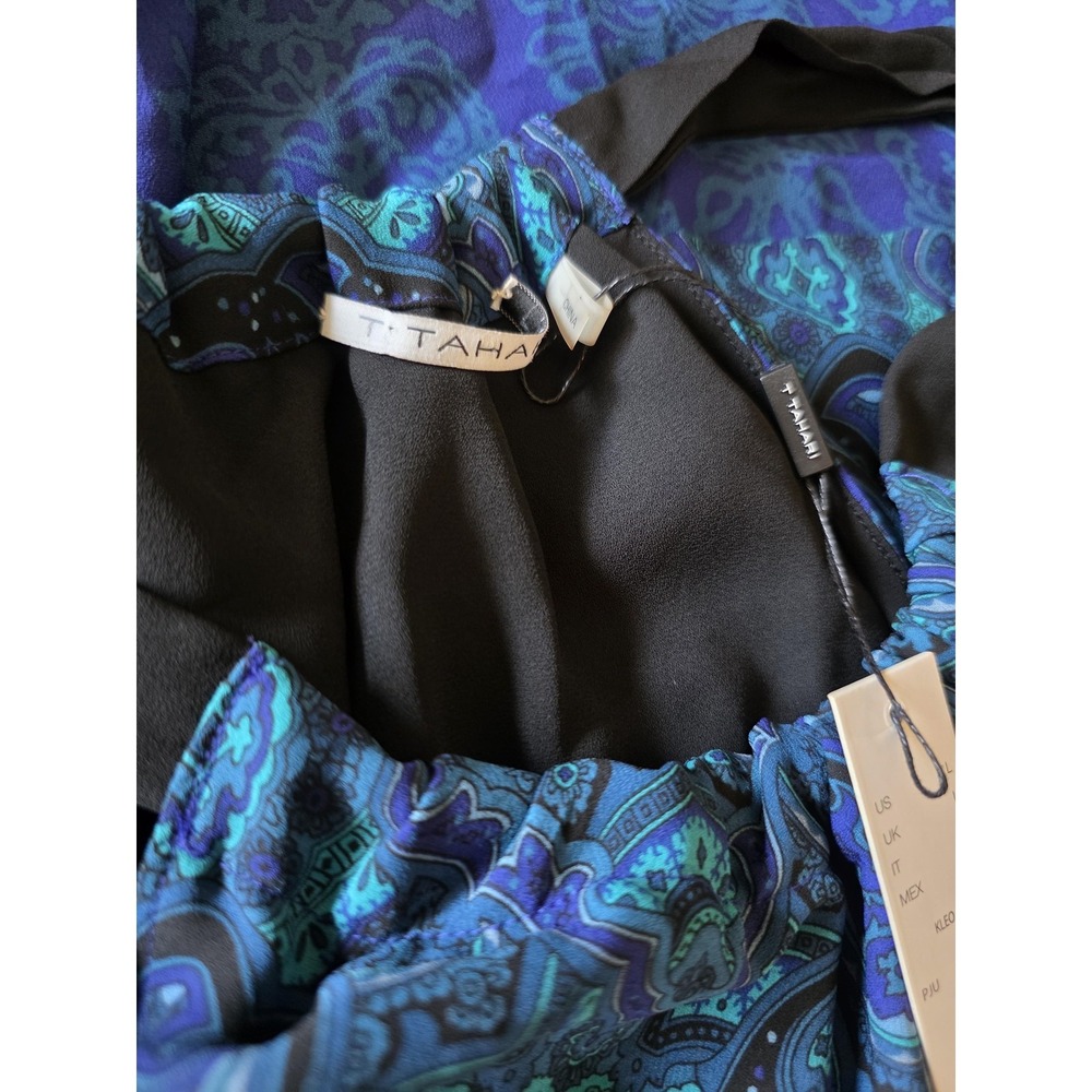 NWT T Tahari Blouse Womens Large Blue Paisley Halter Chiffon‎ Lined Office Party - Picture 5 of 11